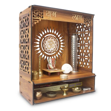 Heartily&reg; Shlok Beautiful Wooden Pooja Mandir for Home or Puja Temple Stand for Office and Shops with Led spot Light (H- 18, L- 16, W-8.75 Inch)