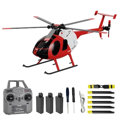 C189 Remote Control Helicopter, 2.4G 6CH UAV 1:28 Brushless Motor RC Helicopter Single Blade Flybarless Remote Helicopter RTF with Optical Flow Localization 3 Battery - Red