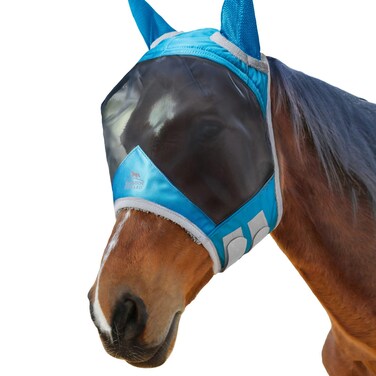 Harrison Howard CareMaster Pro Luminous Horse Fly Mask Large Eye Space Standard with Ears UV Protection for Horse Sky Blue S Pony