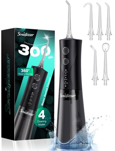 Water Flosser for Teeth Cleaning Pick: Portable Cordless Water Dental Pik 300ML Rechargeable Oral Irrigator IPX7 Waterproof Floss Piks Travel Flossers Deep Flossing Dental Gum Care for Home Shower