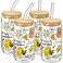 Glass Cups with Lids and Straws with Design 4 pcs?Daily Reminder?,Clear Glass Cups 16 oz-DWTS Glass Tumbler,Cute Design Glass Iced Coffee Cups Mental Health Positive