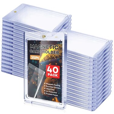 40 PCS Magnetic Card Holder, 35pt One Touch Card Holder for Baseball Cards,U-V Protection Hard Plastic Magnetic Card Case,Card Holders for Sports Cards, Trading Card Display, Game Card Protector