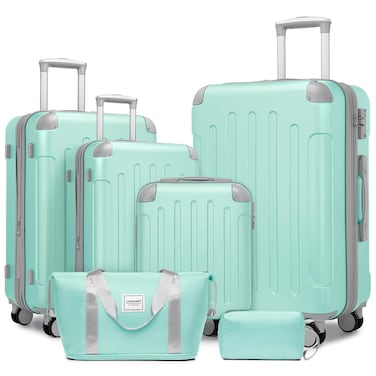 LARVENDER Luggage Sets 6 Piece Hardshell Expandable Suitcases with Spinner Wheels TSA Lock, Lightweight ABS Travel Carry On Suitcase Set for Women, Mint Green