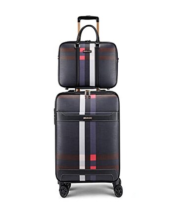 feilario 2Pcs Leather Business Spinner Wheel Luggage Waterproof Carry-On Suitcase with TSA Lock - Capacity 36-55L