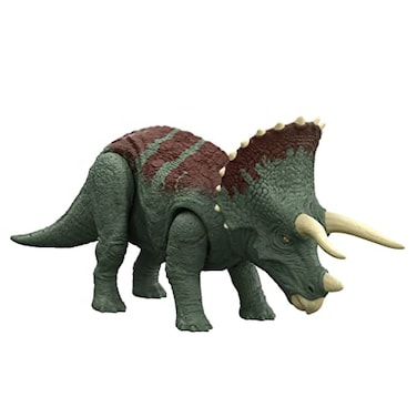 Mattel Jurassic World Dominion Roar Strikers Triceratops Dinosaur Action Figure with Roaring Sound and Attack Action, Toy Gift Physical &amp; Digital Play