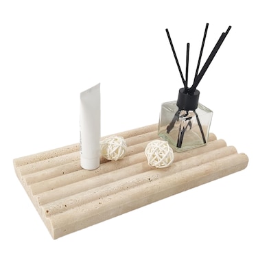 Natural Travertine Marble Tray for Bathroom Countertop Organizer,Vanity Decorative Stone Tray for Candles, Perfume, Jewelry Dish Ring Tray (Beige)