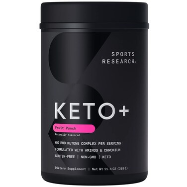 Sports Research Keto Plus Exogenous Ketones with goBHB - 30 Servings   Keto Electrolyte Powder for Hydration, Energy, Focus &amp; Ketosis   Keto Certified, Vegan Friendly (Fruit Punch)
