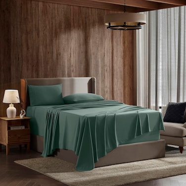 Nestl Cal King Size Sheets Set - 4 Piece California King Sheets, Deep Pocket, Hotel Luxury, Extra Soft, Breathable and Cooling, Forest Green Cal King Bed Sheets
