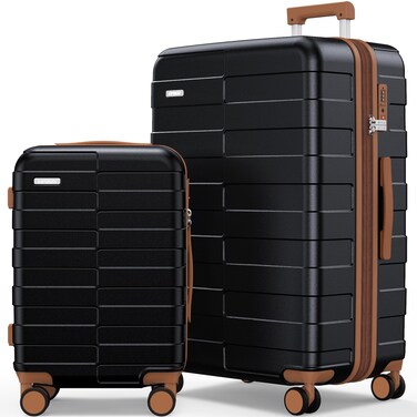 Luggage Sets 2 Piece 20/28 Inch (3-YEARS VIP SERVICE) Hardside Expandable Lightweight Ultra Durable 100% Polycarbonate Carry On Travel Suitcase with Spinner Wheels TSA Lock, Premium Black