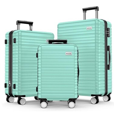 BEOW Luggage Sets 3 Piece Expandable Hard Sided Suitcase Sets 3 Pcs With Durable Spinner Wheels Lightweight Zipper Luggage With Tsa Lock Luggage Sets For Women Men Mint Green 20/24/28 Inch