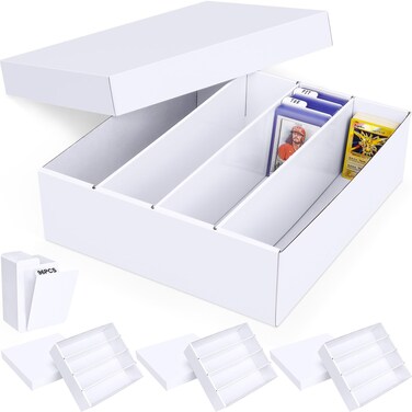 Trading Card Storage Box, 4 Pack 3200 Count Cardboard Storage Box with Divider for Sports, Tcg, Mtg Cards