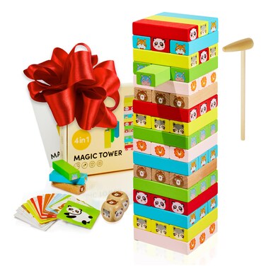 CUBIDI&reg; Original Wooden Stacking Tumbling Tower Game That Promotes Development &amp; Motor Skills of Toddlers Block Game for Children &amp; Adults and Family