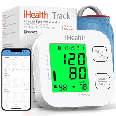 iHealth Track Smart Upper Arm Blood Pressure Monitor with Wide Range Cuff That fits Standard to Large Adult Arms, Bluetooth Compatible for iOS &amp; Android Devices