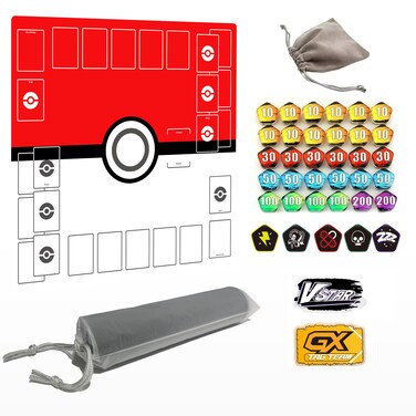 Playmat for Trading Card Game &ndash; 2-Player Trainer Mat with 37 Damage Counters and Professional Storage Bag