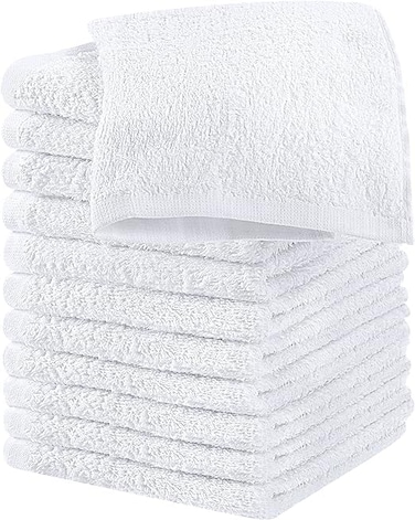 12 x 12 Inches White Wash Cloths Bulk, 12 Pack Face Cloths, Hand Towels for Bathroom, Cotton Washcloths Set, Soft Cleaning Rags for Bath, Body, Spa, Gym, Kitchen, Dish