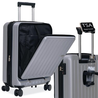 Carry-on Luggage by MAITO - Hardside Lightweight Carry on Luggage with Spinner Wheels, Laptop Compartment, Built-In Phone &amp; Cup Holder - 20-inch 22L Expandable to 29L, Airline Approved TSA Lock