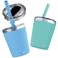 CUPKIN Toddler Cups with Straws, The Original 8 oz Stackable Stainless Steel Baby Straw Cup, Set of 2 Kids Cups, Powder Coated Insulated Kids Tumblers, No BPA Lids + Silicone Straws (Blue + Green)