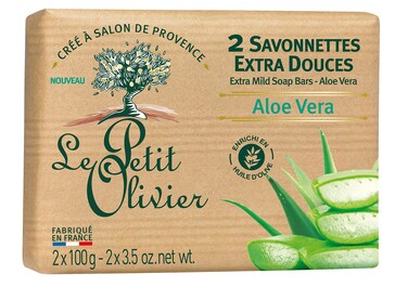 Le Petit Olivier Extra Mild Soap Bars - Aloe Vera - Gently Cleanses Skin - Delicately Perfumed - Vegetable Origin-Based - 2 Pc