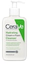 CeraVe Hydrating Cream To Foam Cleanser, Makeup Remover Face Wash For Dry Skin, Foaming Facial Cleanser With Hyaluronic Acid, Normal To Dry Skin, Fragrance Free &amp; Non Comedogenic, 8 Fluid Ounces