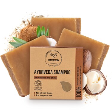 SoapFactory Ayurveda Solid Shampoo Bar with Castor Oil for Hair Growth, Ayurvedic Organic Hair Soap for Men and Women, 100% Natural, Vegan, 3 ounce (Pack of 3)