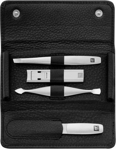Beauty TWINOX Travel Nail Kit, Manicure and Pedicure Kit, Cowhide Leather 5-Piece Nail Care Set, Durable Stainless-Steel Instruments, Premium Leather, Black