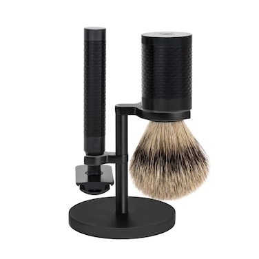 M&Uuml;HLE ROCCA Birch Bark &amp; Stainless Steel 3-Piece Shaving Set - Silvertip Badger Brush, Safety Razor &amp; Stand &ndash; Safety Razor Kit &amp; Shaving Kit, Straight Razor Kit for Men