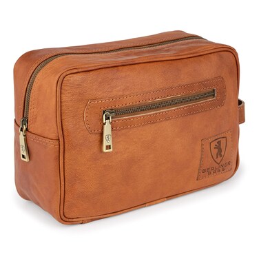 BERLINER BAGS Vintage Leather Toiletry Bag Paul, Cosmetics Case for Men and Women for Travel - Brown (1 Compartment)
