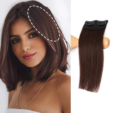 Real Remy Human Hair Clip in Hair Extensions Short Straight Thick Double Weft One Piece Hair Pieces for Thinning Hair Invisible Hairpin Increase Women Men Hair Volume 8 inch#2 Brown
