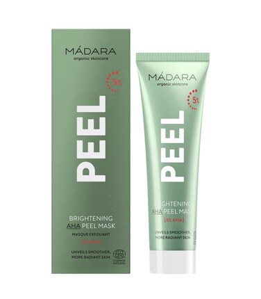 M&Aacute;DARA Organic Skincare   Brightening AHA Peel Mask - 60ml, Exfoliating face mask with AHA fruit acids, Contains vitamin C and lactic acid, Face exfoliator for brightness and glow, Ecocert certified.