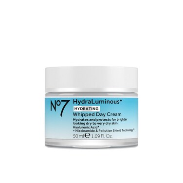 No7 HydraLuminous+ Hydrating Whipped Day Cream - Hyaluronic Acid Facial Moisturizer with 2% Vitamin B3 Niacinamide for Skin Barrier Repair &amp; Visibly Healthy-Looking Skin (1.69 Fl Oz)