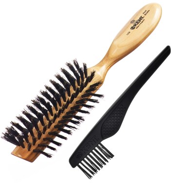 Kent LC8 Half Radial Hair Brushes for Women Curling and Styling Hair Brush Made of Cherrywood - Black Natural Boar Bristle Hairbrush Adds Volume to Shoulder Length Hair - Salon Style Pure Wood Brush