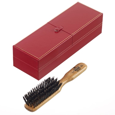 Kent LHS22T Satinwood and Wire-Laid 100% Pure Black Bristle Hair Brush for Daily Grooming Medium to Long Thick Hair, Narrow Flat Face Hair Brush to Promote Natural Shine. Handmade in England