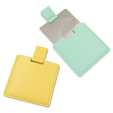 2Pcs Shatterproof Stainless Steel Compact Mirror for Purses, Unbreakable Mirror Travel with PU Leather Case Cover, Handheld Camping Shaving Mirror for Women &amp; Men, Makeup, Gift (Green &amp; Yellow)