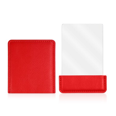 Portable Travel Mirror with Protective Cover, Stainless Steel Mirror Compact Ultra Thin, Rectangle Makeup Vanity Mirror Small, Handheld Mirror for Women, Girl, Purses, Pocket (Red)