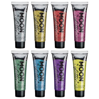 Holographic Face &amp; Body Glitter Gel by Moon Glitter - 0.40fl oz - Set of 8 colours - Glitter Face Paint