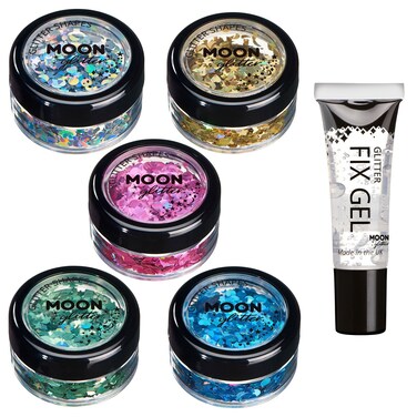 Holographic Glitter Shapes by Moon Glitter &ndash; 100% Cosmetic Glitter for Face, Body, Nails, Hair and Lips - 0.10oz - Set of 5 colours