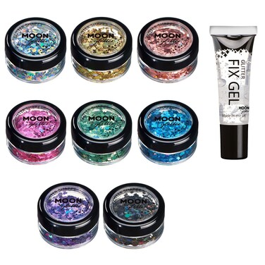 Holographic Glitter Shapes by Moon Glitter &ndash; 100% Cosmetic Glitter for Face, Body, Nails, Hair and Lips - 0.10oz - Set of 8 colours