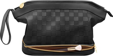 Large Makeup Bag, Double Layer Makeup Bag Organizer, Toiletry Bag For Women, Cosmetic Travel Bag, Leather Makeup Bag, Portable Toiletry Bag, Waterproof Roomy Bag For Women And Girls, Beige