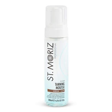 St Moriz Professional Clear Tanning Mousse with Aloe Vera &amp; Vitamin E, Fast Drying Vegan Fake Tan, Medium to Dark (200ml)