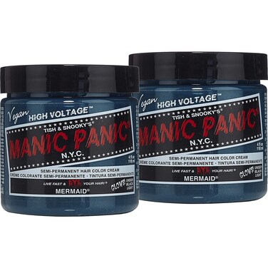 MANIC PANIC Classic Mermaid Semi Permanent Hair Color - Neon Ocean Blue Hair Dye for Women &amp; Men That Lasts 4-6 Weeks - Vegan, Ammonia &amp; Cruelty-Free - Create &amp; Mix Custom Shades (4oz / 2pk)