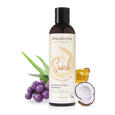 Afrocenchix Swish - Sulphate Free Shampoo for Afro and Curly Hair - Natural Oil for Nourished &amp; Healthy Scalp - Moisturize, Shine, Protect, and Repair for Men and Women - 250ml (8.8oz)
