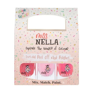 MISS NELLA-Peel Off, Odour Free, Water Base &amp; Safe for kids nail polish pack of 3 (PINK GLITTER ATTACK)