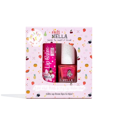 MISS NELLA Nail Polis + Lip Balm set- Special Pink Nail Polish for Kids- CHERRY MACAROON, with Peel-off, Water Based &amp; Odour Free Formula + SUGAR PLUM pink hypoallergenic lip balm
