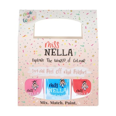 MISS NELLA GIRL POWER- Peel Off, Odour Free, Water Base &amp; Safe for kids nail polish pack of 3- pink, blue &amp; dark pink