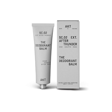 AKT, THE DEODORANT BALM. Award winning, multi-use, natural deodorant. Plastic Free. Gender Free. Aluminium Free. 100% effective &mdash; 1 tube lasts up to 3 months. SC.02 AFTER THUNDER. 1.7 Ounce