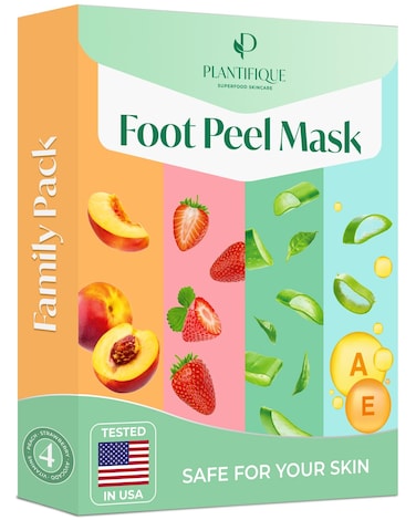 PLANTIFIQUE Foot Peeling Mask 4 Pack   Dermatologically Tested Repairs Heels &amp; Removes Dry Dead Skin for Baby Soft Feet   Exfoliating Foot Peel Mask for Dry Cracked Feet