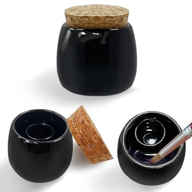 Honey Joy Ceramic Nail Brush Cleancer Cup, Dual Use Multifunctional Nail Brush Solution Cup with Lid, Nail Cup for Nail Brush Cleaner, Acrylic Liquid, Acrylic Powder Blending (NAPB065-Black-1pc)