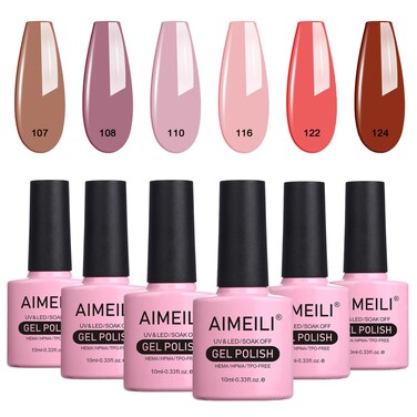 AIMEILI Fall Gel Nail Polish Set, Natural Skin Tone Nude Pink Gel Polish Soak Off Nail Gel Kit Gifts for Mother's Day Set Of 6pcs X 10ml - Kit Set 30