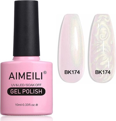 AIMEILI Hema Free Pearl Gel Nail Polish, Shimmer Mermaid Nail Gel Soak Off U V Cruelty Free Vegan Gel Polish - (174) 10ml
