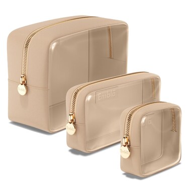 Clear Cosmetic Bags Set of 3, Mini Small Large Makeup Bags For Women Clear Pouch Cosmetics Cases Zipper Cute Pouches Make Up Travel Toiletry Essentials Preppy Purse Organizer Makeup Cases, Sand